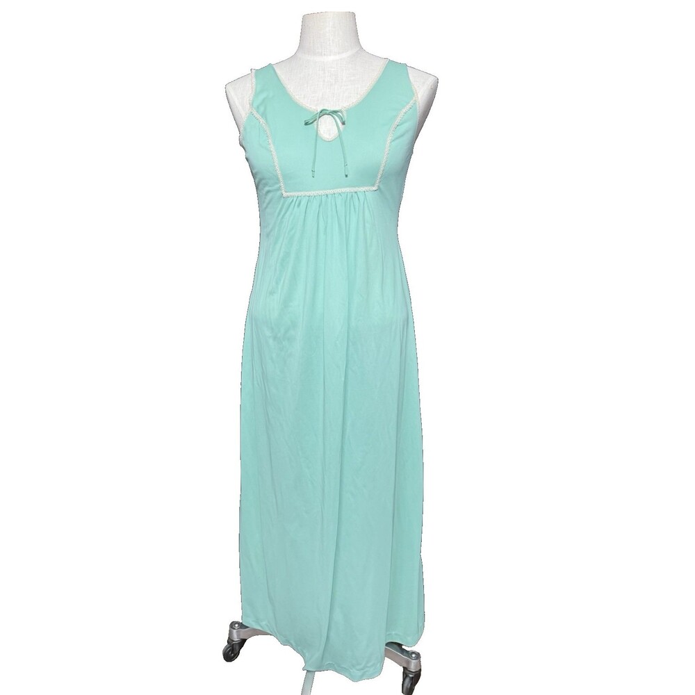 VTG 70s Dutchess 'Individually Yours' US Made Teal Nightgown Coquette Lace M